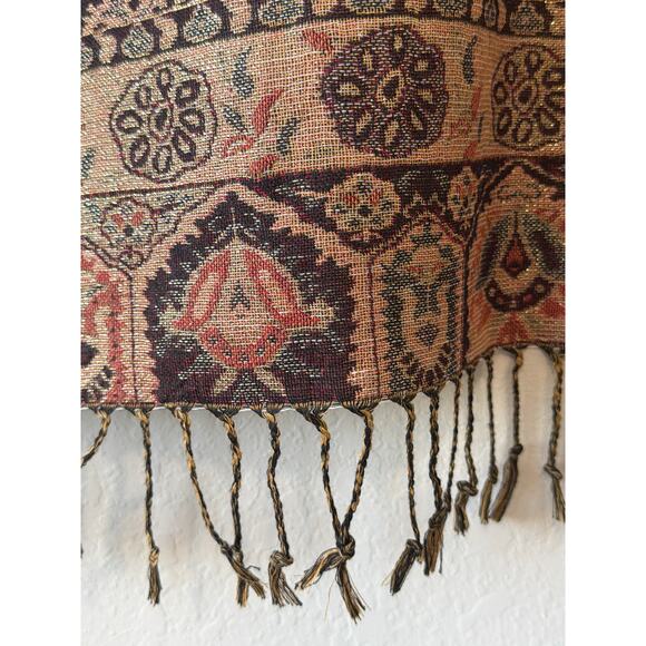 Burgundy Red & Gold Paisley Shawl Wrap Neck warmer Tassels 66”x27” Reversible - Picture 4 of 5